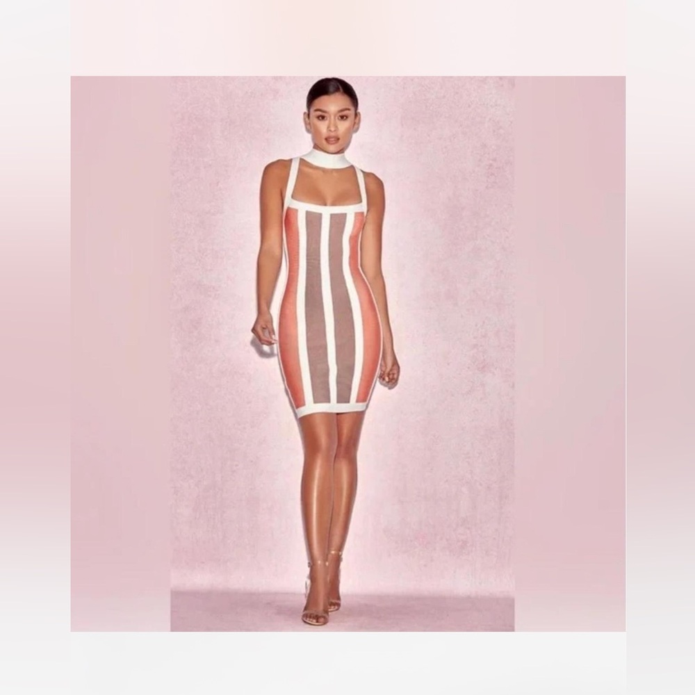 Orange and white House of CB London stripe bodycon dress